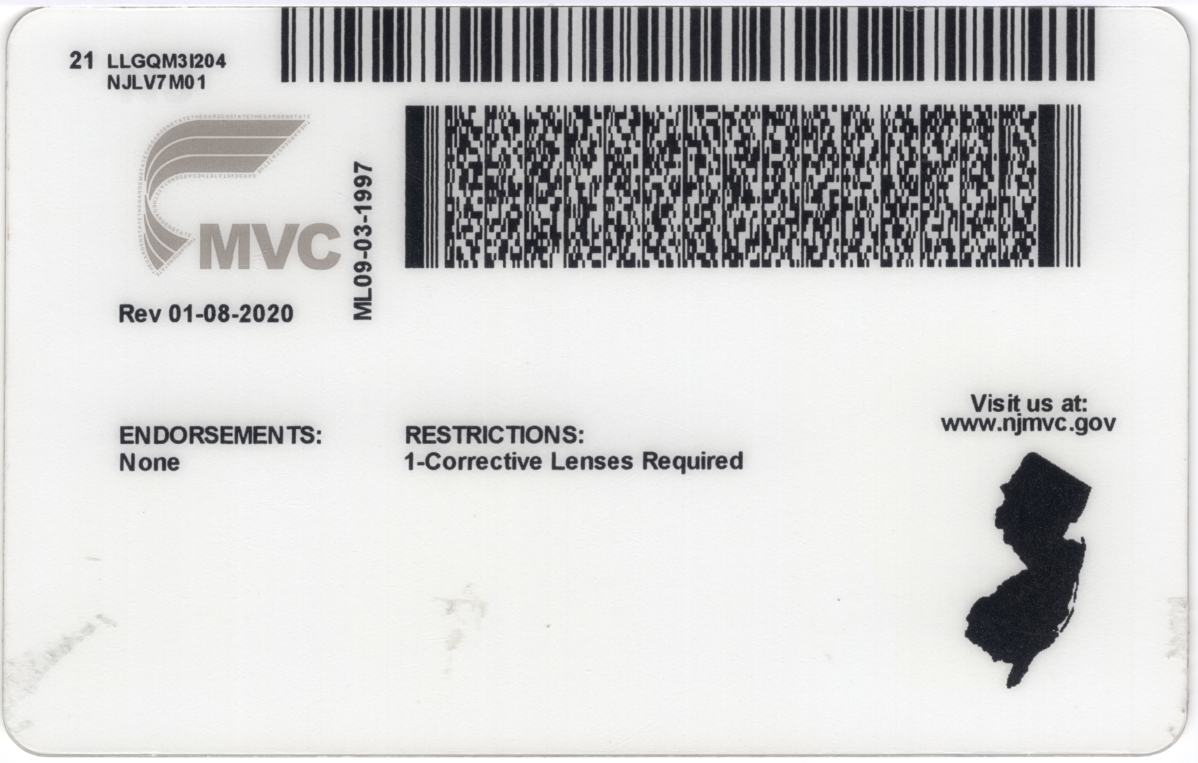 Back of NJ ID
